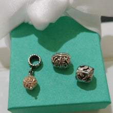 Load image into Gallery viewer, Sterling Silver Key West, MA Rose Gold & RCI Floral European Bracelet Charm Set