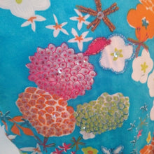 Load image into Gallery viewer, Tropical Mix Resortwear Embellished Blouse, Turquoise/Multi, Size Medium