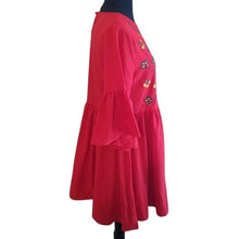 Load image into Gallery viewer, Women's Red Embroidered Babydoll Dress with bell sleeves, size Small