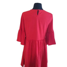 Load image into Gallery viewer, Women's Red Embroidered Babydoll Dress with bell sleeves, size Small