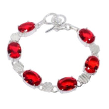 Load image into Gallery viewer, Red Garnet + Sterling Silver Chain Toggle Bracelet, up to 8"