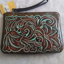 Load image into Gallery viewer, Patricia Nash P349133 Cassini Leather Tooled Turquoise Clutch Wristle…