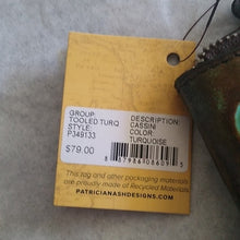 Load image into Gallery viewer, Patricia Nash P349133 Cassini Leather Tooled Turquoise Clutch Wristle…