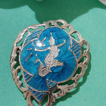 Load image into Gallery viewer, Vintage Sterling Silver Niello Blue Enamel Brooch Thai Mekkala God…