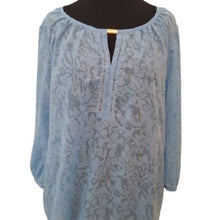 Load image into Gallery viewer, Women's Sheer Floral Burnout Blouse, Blue, Size XL