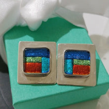 Load image into Gallery viewer, Debora Wayne Sterling Silver+ Dichroic Multi-color Glass Stud Earrings 1998