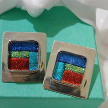 Load image into Gallery viewer, Debora Wayne Sterling Silver+ Dichroic Multi-color Glass Stud Earrings 1998