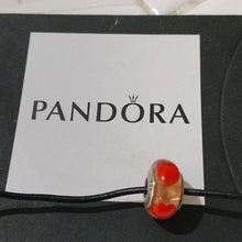 Load image into Gallery viewer, Pandora Retired Clear Murano Glass Bead with Orange Hearts - 790664
