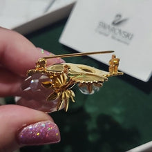 Load image into Gallery viewer, Swarovski Gold Leaf Clear Crystal Memories Strawberry Brooch