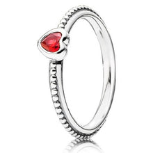 Load image into Gallery viewer, Pandora Ster Silver One Love Stackable Heart Ring w/ Red Synthetic Ruby Size 9.5