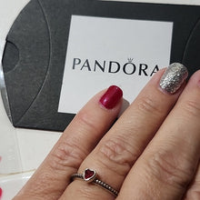 Load image into Gallery viewer, Pandora Ster Silver One Love Stackable Heart Ring w/ Red Synthetic Ruby Size 9.5
