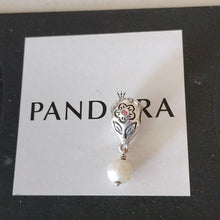 Load image into Gallery viewer, Pandora Sterling Silver Flower with Pink Zirconia and Pearl Dangle - 790546P