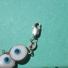Load image into Gallery viewer, Blue and White Evil Eye Glass & Silver Bracelet