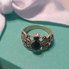 Load image into Gallery viewer, Sterling Silver Onyx + Marcasite Ring, Size 6.5
