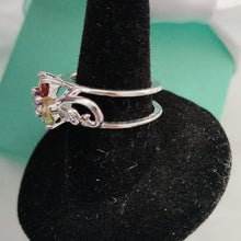 Load image into Gallery viewer, Sterling Silver Amethyst, Garnet, Peridot + Citrine Flower Ring, size 4.75