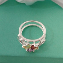 Load image into Gallery viewer, Sterling Silver Amethyst, Garnet, Peridot + Citrine Flower Ring, size 4.75
