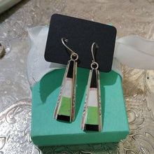 Load image into Gallery viewer, Sterling Silver, Turquoise, Jet + Mother-of-Pearl Earrings by Theresa Joe Navajo
