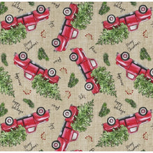 Load image into Gallery viewer, David Textiles 1-Yard Cotton Vintage Red Christmas Trucks Precut Fabric NEW