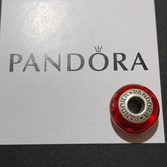 Pandora Retired Sterling Silver Red Bubbles Murano Glass Bead - 790690