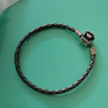Load image into Gallery viewer, Pandora Single Dark Grey Braided Leather Bracelet 6.0&quot;
