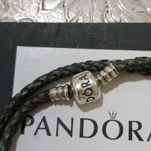 Load image into Gallery viewer, Pandora Moments Double Leather Bracelet, Black, 13.8&quot;
