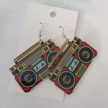 Load image into Gallery viewer, Peace Buddha + Retro Boom box Music Earrings, set of 2
