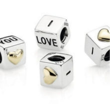 Load image into Gallery viewer, Pandora I Love You Sterling Silver + 14kt gold Cube Charm - 790200