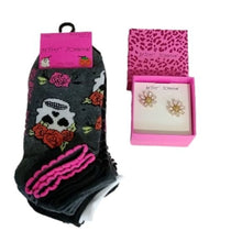 Load image into Gallery viewer, Betsey Johnson Goldtone Flower Earrings + 8 pair Low Cuts Sock Gift Set