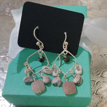 Load image into Gallery viewer, Artisan Sterling Silver+ Rose Quartz Chandelier Earrings on Long French Hooks
