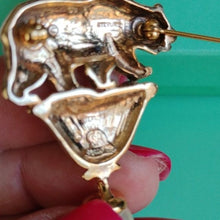 Load image into Gallery viewer, Signed Vermeil Sterling Silver California Grizzly Bear, Poppy and Pearl Brooch