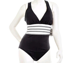Load image into Gallery viewer, La Blanca Deep V Crossback one piece Swimsuit, Zig and Zag, Black White, 6