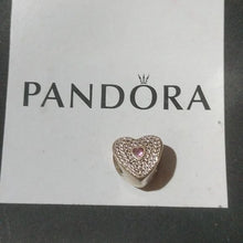 Load image into Gallery viewer, Pandora Sterling Silver Sweetheart Heart Charm with Salmon Zirconia - 791555czs