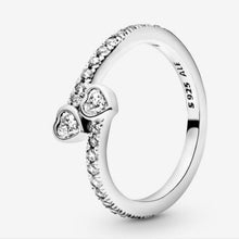 Load image into Gallery viewer, Pandora Two Sparkling Hearts Sterling Silver Ring 191023cz, size 50
