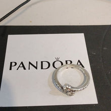 Load image into Gallery viewer, Pandora Two Sparkling Hearts Sterling Silver Ring 191023cz, size 50