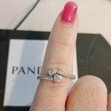 Load image into Gallery viewer, Pandora Two Sparkling Hearts Sterling Silver Ring 191023cz, size 50