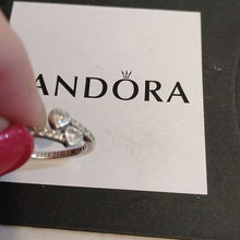 Load image into Gallery viewer, Pandora Two Sparkling Hearts Sterling Silver Ring 191023cz, size 50