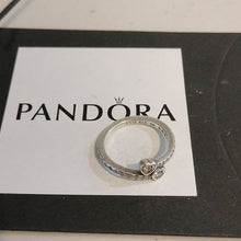 Load image into Gallery viewer, Pandora Two Sparkling Hearts Sterling Silver Ring 191023cz, size 50