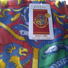 Load image into Gallery viewer, Warner Bros Harry Potter House Crests Beach Towel, 28" x 58"