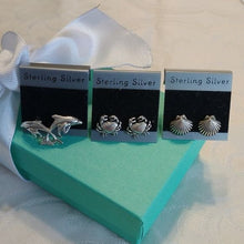 Load image into Gallery viewer, Sterling Silver Dolphins, Crabs + Shells Post Earrings, 3 pair