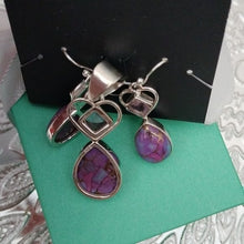 Load image into Gallery viewer, Ster Silver, Purple Turquoise Amethyst Heart and Oval Pendant Earrings Set
