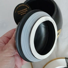 Load image into Gallery viewer, Halloween Elegance Black + Gold Serpents + Roses Coffee Tea Cups + Sauce with Lg. Canister