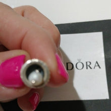 Load image into Gallery viewer, Pandora Sterling Silver Christmas or Wedding Bell with Pearl Dangle - 790517p