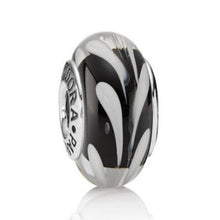 Load image into Gallery viewer, Pandora Murano Black/White Swirl Charm 790676 Sterling Silver 925 ALE
