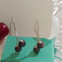 Load image into Gallery viewer, Sterling Silver + Peacock Tahitian Pearl Dangle Earrings