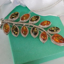 Load image into Gallery viewer, Sterling Silver+ Baltic Amber Leaf Pendant on 19&quot; Chain Necklace

