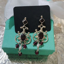 Load image into Gallery viewer, Sterling Silver, Garnets & Pearl Chandelier Earrings