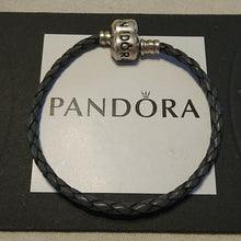 Load image into Gallery viewer, Pandora Single Dark Grey Braided Leather Bracelet 6.0&quot;
