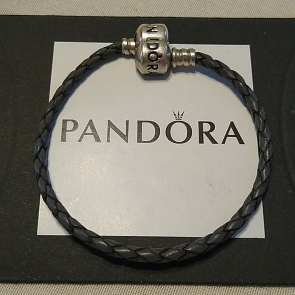Pandora Single Dark Grey Braided Leather Bracelet 6.0