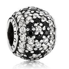 Load image into Gallery viewer, Pandora Retired Sterling Silver Shimmering Blossom Bead with Clear + Black CZs
