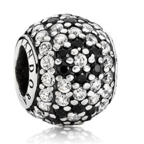 Pandora Retired Sterling Silver Shimmering Blossom Bead with Clear + Black CZs